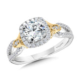 Two-Toned Split Shank Cushion-Shaped Halo Engagement Ring