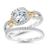 Two-Toned Split Shank Cushion-Shaped Halo Engagement Ring