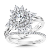 Sun-Burst Split Shank Double Halo Diamond Engagement Ring