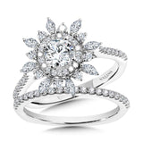 Floral Double Halo Diamond Engagement Ring