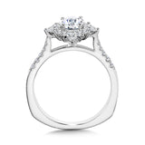 Prong-Tipped & Pear-Accented Sun Burst Diamond Halo Engagement Ring