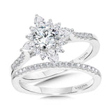 Prong-Tipped & Pear-Accented Sun Burst Diamond Halo Engagement Ring