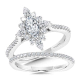 Marquise-Cut & Pear-Accented Sun Burst Diamond Halo Engagement Ring