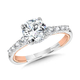 Graduating Two-Tone & Milgrain-Beaded Hidden Halo Diamond Engagement Ring