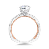 Oval-Cut Diamond & Two-Tone, Milgrain-Beaded, Crisscross Hidden Halo Engagement Ring