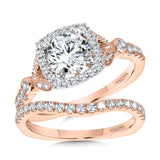 Tapered & Milgrain-Beaded Cushion-Shaped Diamond Halo Engagement Ring