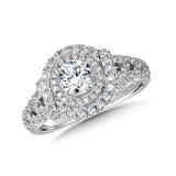 A diamond halo mount set in 14k white gold.