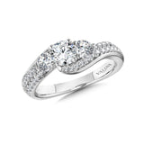 Diamond engagement ring mounting with side stones set in 14k white gold.