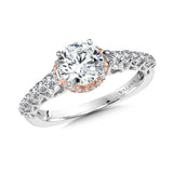 Two-Tone Halo-Illusion Cape Engagement Ring w/ Stylized Undergallery