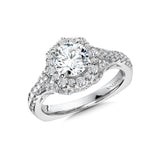 Graduating Diamond Halo & Split Shank Engagement Ring w/ Spiral Diamond Undergallery