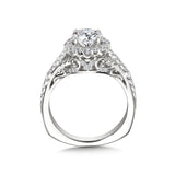 Graduating Diamond Halo & Split Shank Engagement Ring W/ Spiral Diamond Undergallery