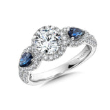 Wide Pear-Cut Sapphire & Diamond Halo Engagement Ring W/ Pave Shank