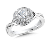 Spiral Double Halo Engagement Ring w/ Polished Shank