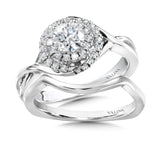 Spiral Double Halo Engagement Ring W/ Polished Shank