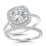 Straight Cushion-Shaped Double-Halo Engagement Ring