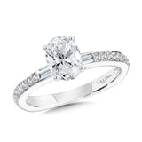 Oval-Cut Straight Hidden Halo & Baguette Diamond Engagement Ring