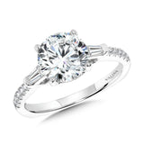 Baguette Accented & Hidden Halo Diamond Engagement Ring