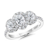 Oval-Cut 3-Stone Diamond Halo Engagement Ring