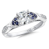 Straight Diamond and Blue Sapphire Engagement Ring