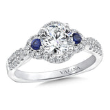 Diamond And Blue Sapphire Halo Engagement Ring