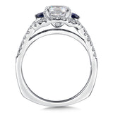 Diamond And Blue Sapphire Halo Engagement Ring