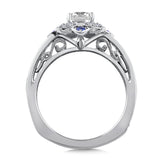 Floral Diamond And Blue Sapphire Halo Engagement Ring