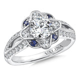 Floral Diamond And Blue Sapphire Engagement Ring