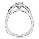 Diamond And Blue Sapphire Halo Engagement Ring