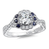 Floral Diamond and Blue Sapphire Engagement Ring