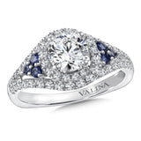 Diamond and Blue Sapphire Halo Engagement Ring