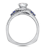 Diamond And Blue Sapphire Halo Engagement Ring