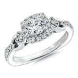 3-Stone Halo Style Diamond Engagement Ring