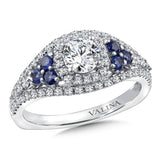 Diamond And Blue Sapphire Halo Engagement Ring