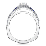 Diamond And Blue Sapphire Halo Engagement Ring