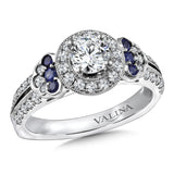 Diamond and Blue Sapphire Halo Engagement Ring