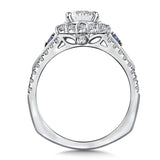 Diamond And Blue Sapphire Halo Engagement Ring