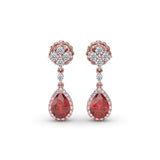 Ruby and Diamond Teardrop Dangle Earrings