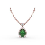 Emerald and Diamond Teardrop Necklace