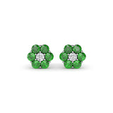 Floral Emerald And Diamond Stud Earrings