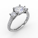 Classic Three-Stone Round Diamond Engagement Ring With PavÃ© Band