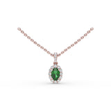 Emerald and Diamond Halo Necklace