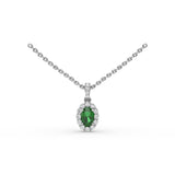 Emerald and Diamond Halo Necklace