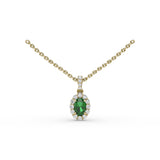 Emerald and Diamond Halo Necklace