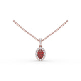 Ruby and Diamond Halo Necklace