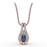 Halo Teardrop Sapphire and Diamond Pendant