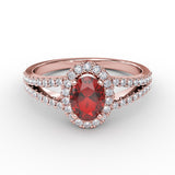 Split Shank Oval Ruby and Diamond Ring