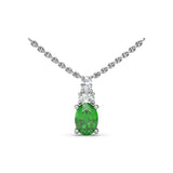 Oval Solitaire Emerald and Diamond Necklace