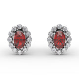 Halo Ruby and Diamond Stud Earrings