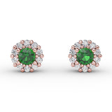 Shared Prong Emerald and Diamond Stud Earrings