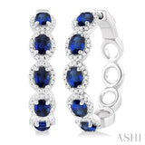 1/2 ctw Oval Cut 4X3 MM Sapphire and Round Cut Diamond Halo Precious Hoop Earring in 14K White Gold